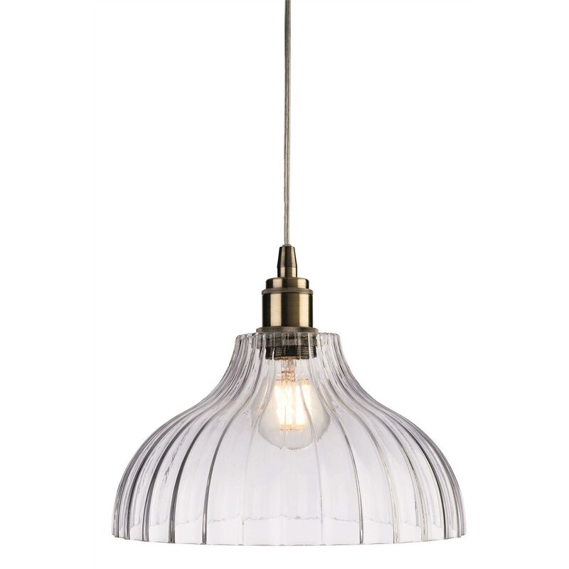 Victory - 1 Light Dome Ceiling Pendant Antique Brass, Clear Glass, E27 - Firstlight