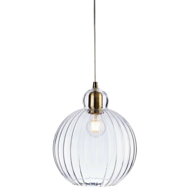 Image of Firstlight Products - Firstlight Victory - Lampadario a sospensione con globo a 1 luce in ottone antico, vetro trasparente, attacco E27