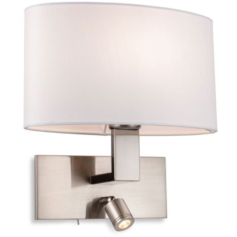 Firstlight Webster - Applique murale d'intérieur à 1 ampoule avec lampe de lecture en acier brossé, abat-jour crème, E27