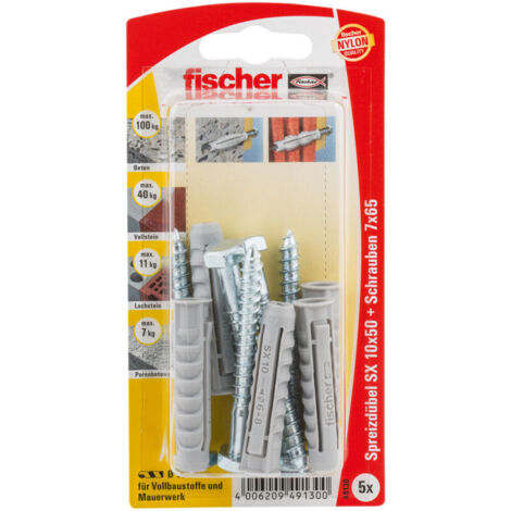 fischer 049130 Dübel SX 10x50 SK SB-Karte - hellgrau - 5 Stück (49130)