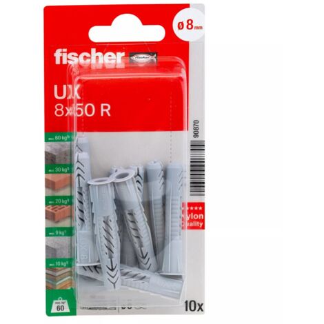 FISCHER 090870 Universaldübel UX 8 x 50 R mit Rand, 10 Stk