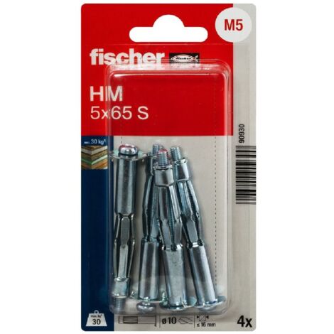 FISCHER 090930 Hohlraum Metalldübel HM 5x65 S mit metrischer Schraube, 4 Stk