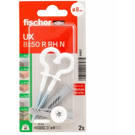 FISCHER 094627 Universaldübel UX 8 x 50 RH mit Rundhaken, nylonbeschichtet, 2 Stk