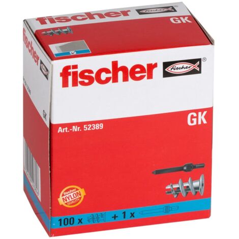 Fischer 100 Tasselli GK, Specifici per Cartongesso, Include Accessorio di Montaggio, 52389