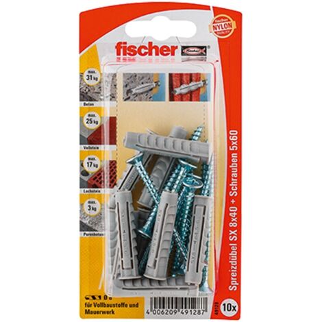 Fischer 10x Dübel SX 8x40 S mit Schraube - 49128 Auslauf