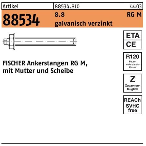 Fischer 10x Tige d'ancrage RG M 24 x 295 mm galvanisé acier qualité 8.8 - 519448