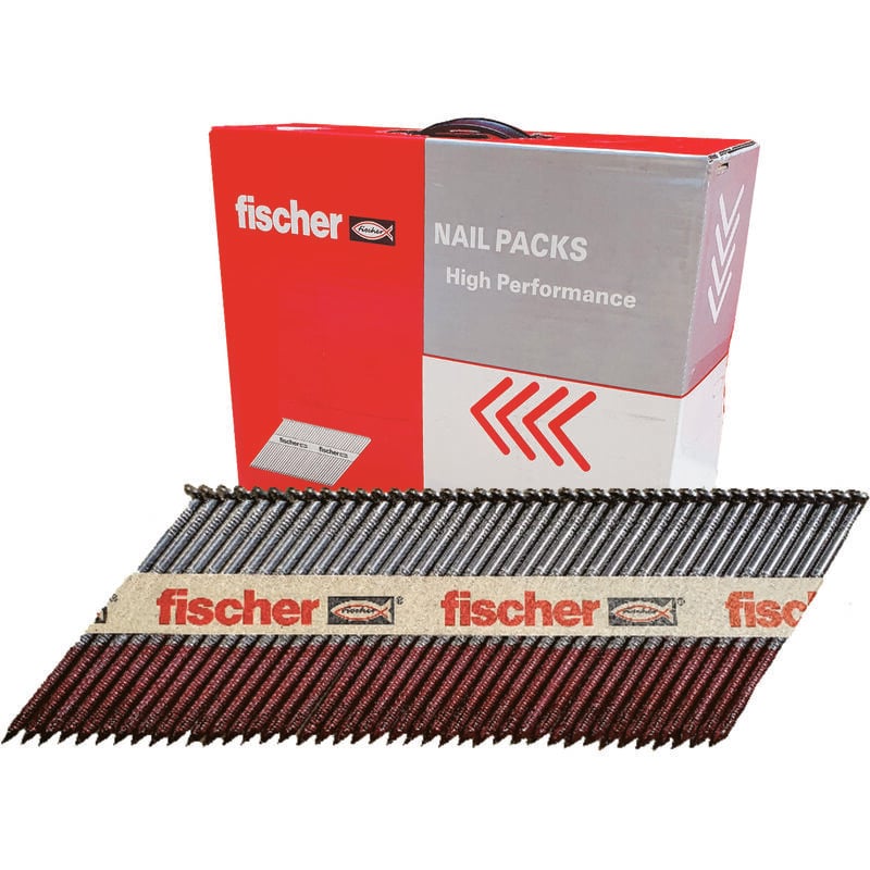 Fischer - 1st Fix Paper Collated Nails 34° 63 x 3.1mm Ring Galvanised (2200 Box) Gasless