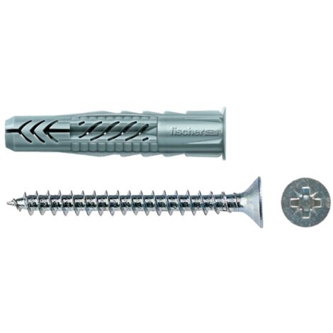 Fischer 20 Tasselli UX con vite, 10 x 60 mm, per Muro pieno, Mattone Forato, Cartongesso, 71551