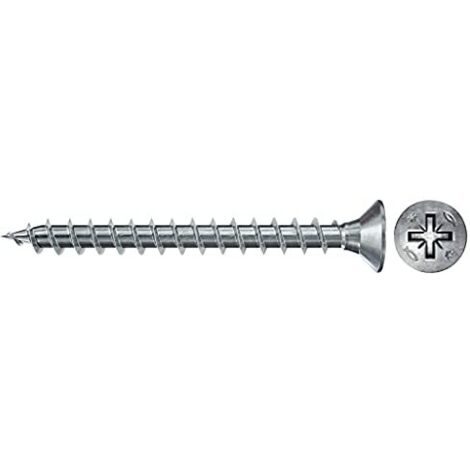 fischer 200 viti per truciolato Power-Fast II 3,0 x 20, testa svasata con impronta a croce, filettatura completamente zincata tramite galvanizzazione, blu passivata (art. n. 670030)