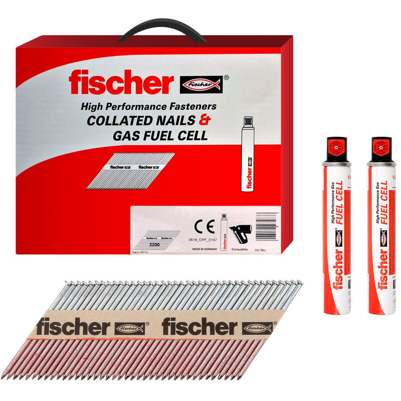 Fischer - 2.8 x 75mm Ring Galvanised 1st Fix Framing Nails (2200 Box + 2 Fuel Cells)