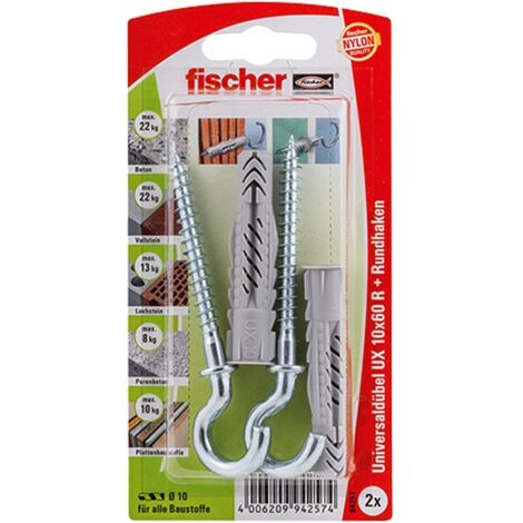 Fischer 2x Cheville universelle UX 10x60 R RH avec crochet rond - 94257