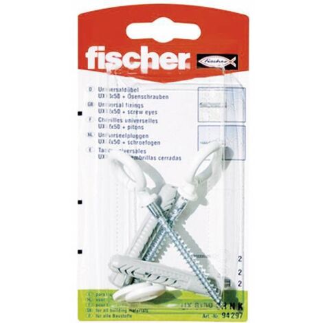Fischer 2x Universaldübel UX 8x50 R OH N con bordo e vite ad occhiello rivestita in nylon - 94297