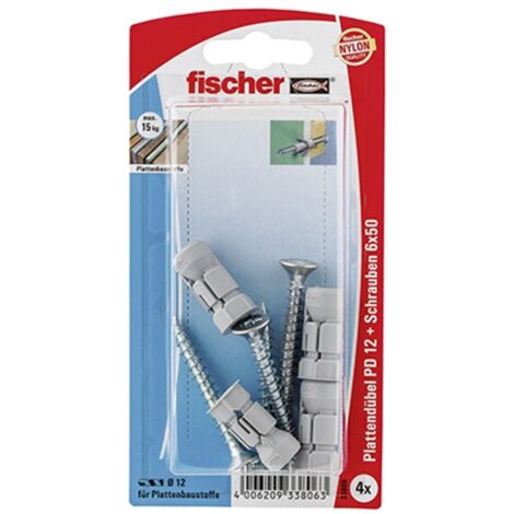 Fischer 4x Plattendübel PD 12 S mit Schraube - 33806