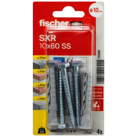 FISCHER 532681 Langschaftdübel SXR 10x60 SS Sechskantschraube, 4 Stk