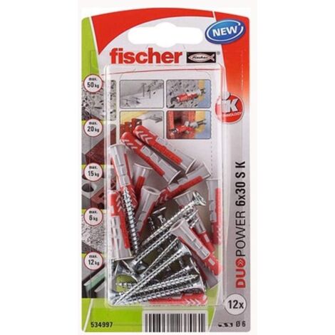 FISCHER 534997 DuoPower 6 x 30 S mit Schraube, 12 Stk