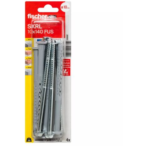 FISCHER 536187 Langschaftdübel SXRL 10 x 140 FUS, Sechskantschraube mit U-Scheibe, 4 Stk