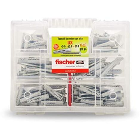 Fischer 544257 KIT UX 80 Tasselli con vite per Fissaggio su Muro pieno, Mattone forato, Cartongesso, Trasparente