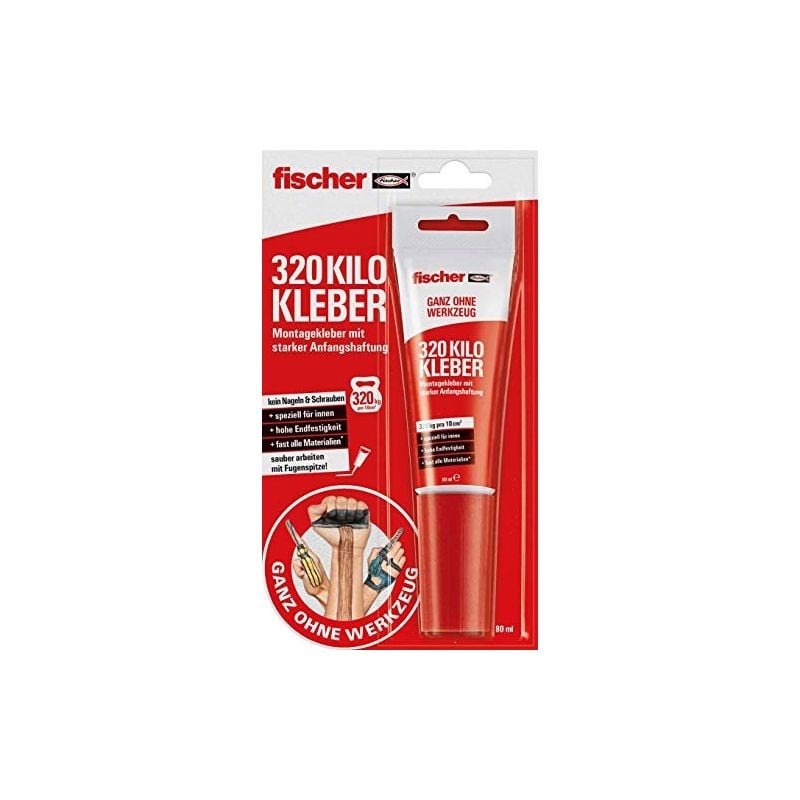 Fischer - 545861 320 kilo colle de montage 80 ml spécial intérieur grande résistance aux extrémités rouge blanc