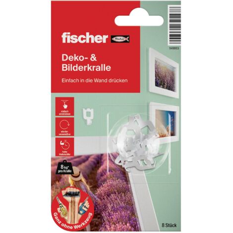 FISCHER 545953 KRALLE LOT DE 8 GRIFFES DE PHOTOS RÉUTILISABLES À DÉMONTER, ROUGE/BLANC