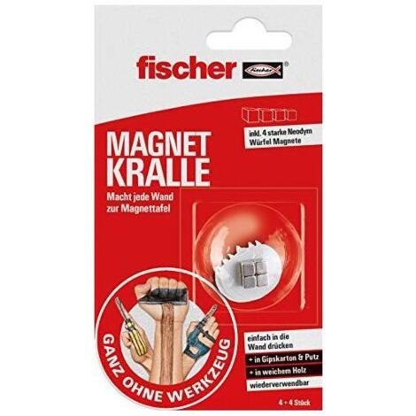 FISCHER 545954 JUEGO DE 4 GARRAS MAGNÉTICAS ES R UTILIZABLES DE FIJACIÓN SENCILLA Y RÁPIDA ROJA/BLANCO