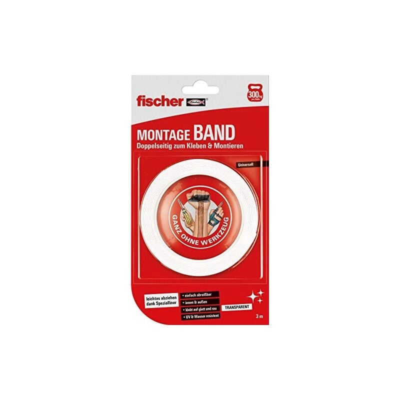 545955 ruban adhésif double face pour intérieur et extérieur rouge/blanc 3 m - Fischer