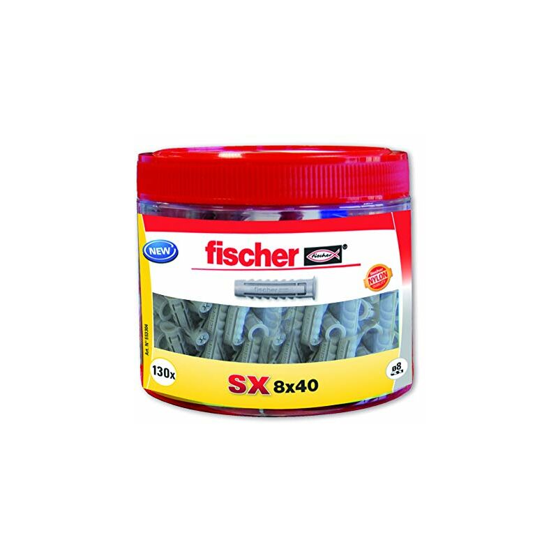 

fischer 553304 SX 8x40 Tacos Pared, Colgar Cuadros, Fijar lámparas, Round Box, Gris, Bote de 130 uds