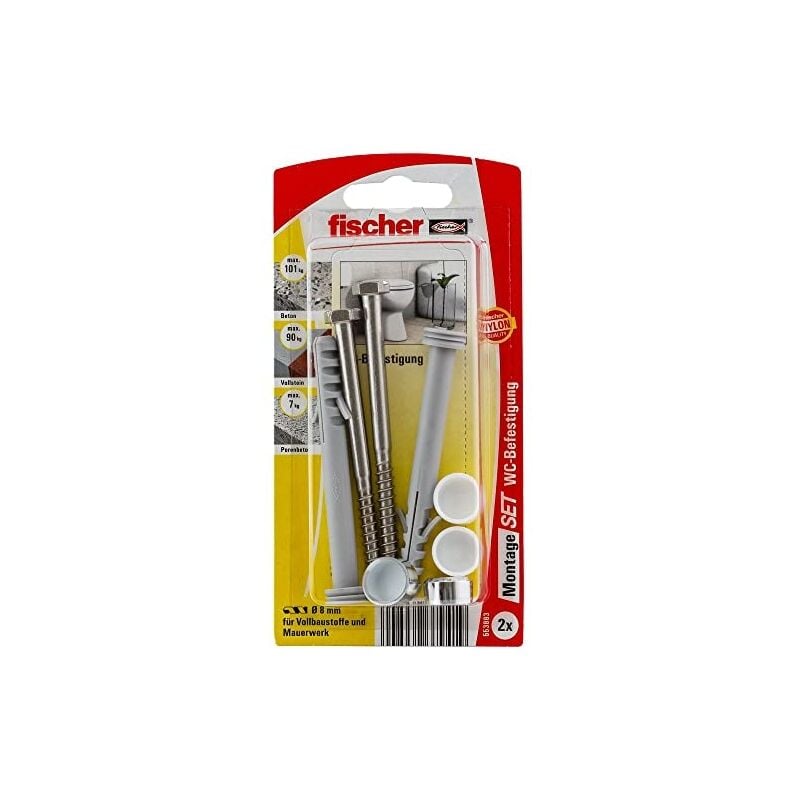 Fischer - 553883 lot de 2 fixations wc avec chevilles, vis et capuchons gris