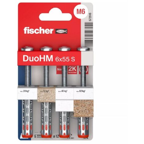 FISCHER 572916 Hohlraumdübel DuoHM 6x55 S PH TX, Panhead-Schraube, TX-Antrieb, 4 Stk