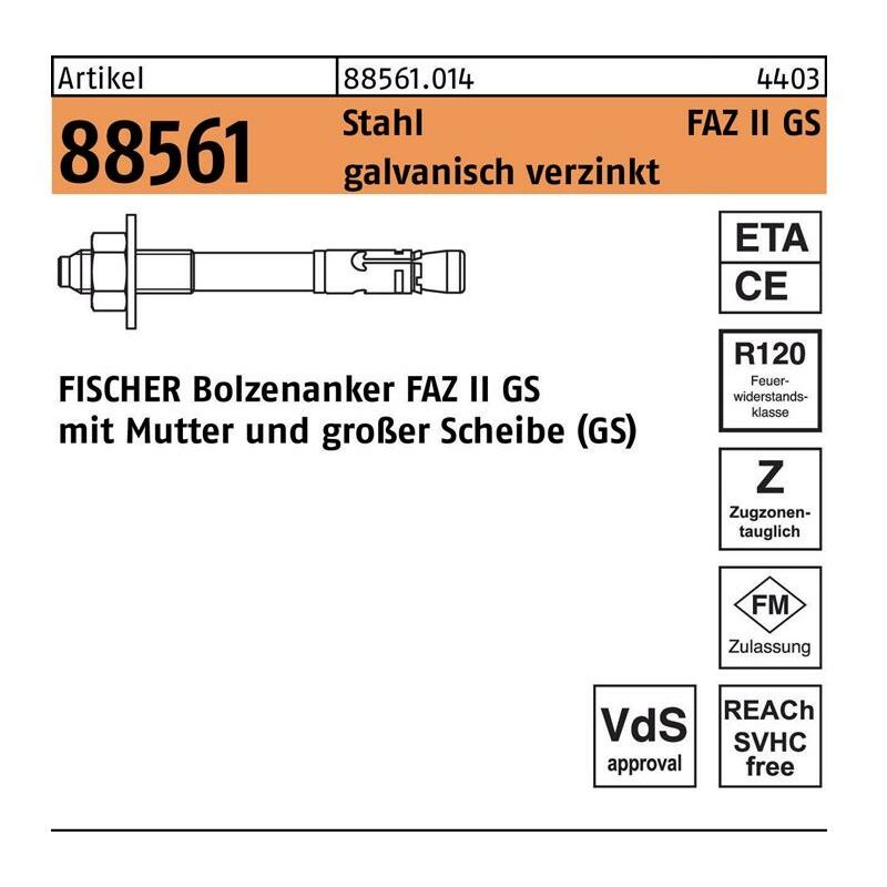 fischer Ankerbolzen R 88561 FAZ II 12/120 GS Stahl galvanisch verzinkt galvanisch verzinkt