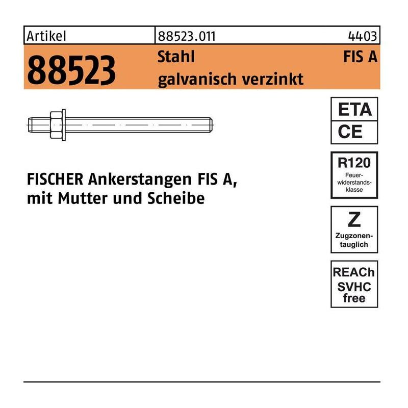 Ankerstange R 88523 FIS A M 12x180 Stahl galvanisch verzinkt Stahl - Fischer