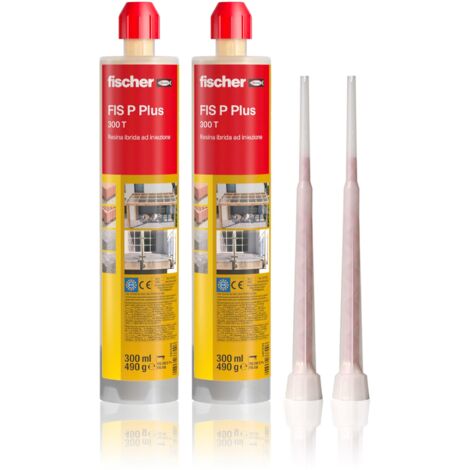 Fischer Bi-Pack Tassello Chimico FIS P PLUS 300 T, Ancorante Resina Poliestere per Fissaggio Tende da Sole, Antenna tv, Scale in Cemento, Mattone Forato, 2x 300ml