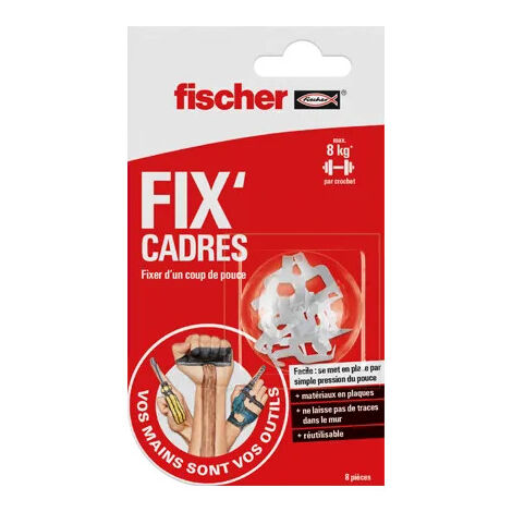 Fischer – Blister de 8 fixations pour cadre en plâtre et bois tendre – Installation rapide sans outils – Repositionnables et réutilisables
