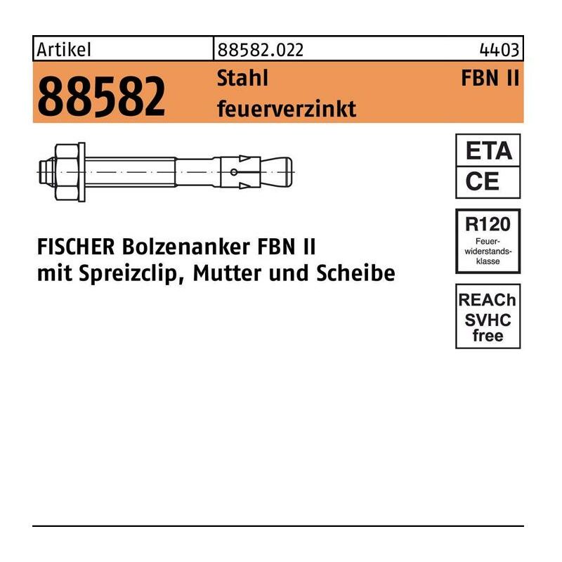fischer Bolzenanker R 88582 FBN II 10/ 10 Stahl feuerverzinkt feuerverzinkt