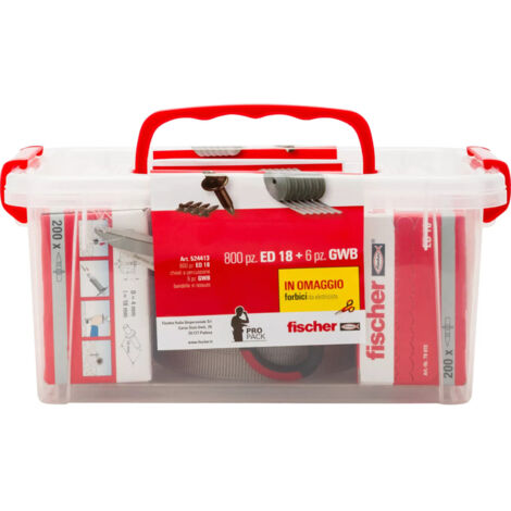 Fischer box 600 chiodi a percussione ed 18 + forbice e 60 mt bandella in tessuto
