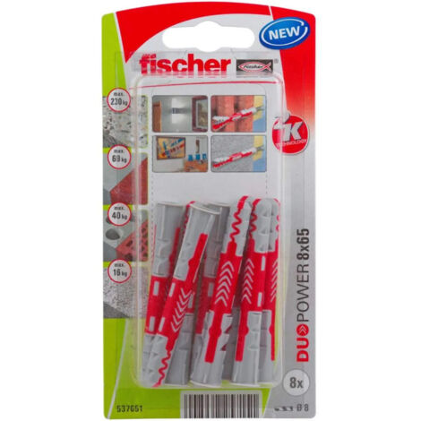 Fischer – Cheville DuoPower 8 x 65 mm – Pour béton, brique et plaques de plâtre – Installation facile – Lot de 1 set - V887423