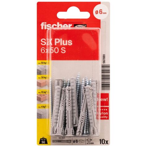 FISCHER - Cheville nylon sx plus 6x50 avec vis blister x10