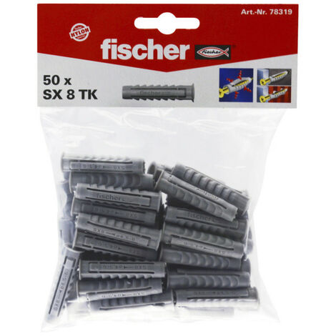 Fischer – Cheville pour support plein 8mm – Lot de 50 sachets – Fixation béton, brique pleine, pierre naturelle – Pour installations légères - SX 8 TK