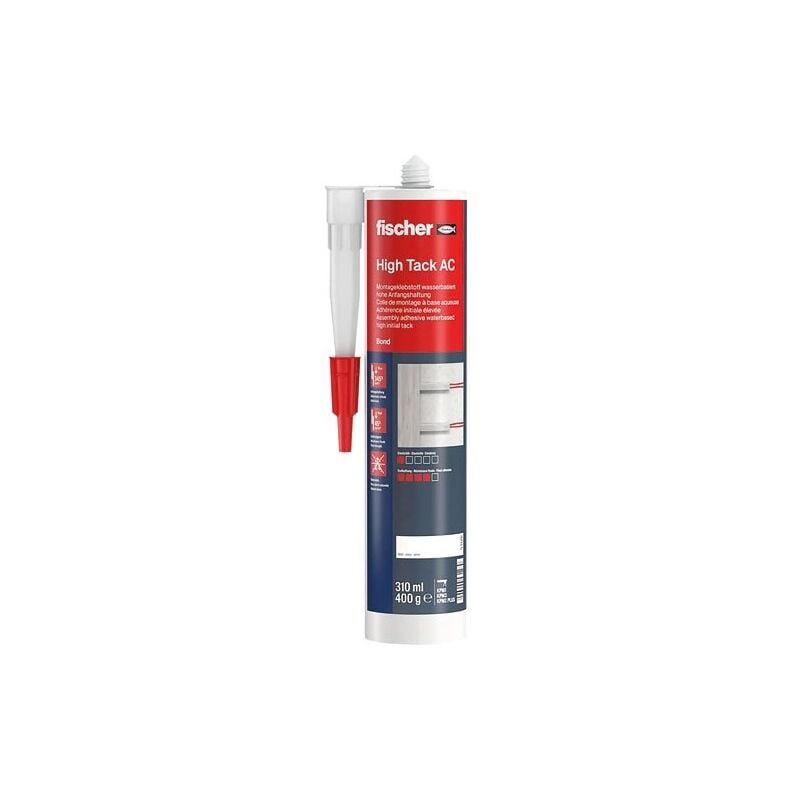 Fischer - Colle de montage mk - Sans odeur - Pour intérieur - Colle acrylique pour coller des composants et compenser les irrégularités - 310 ml