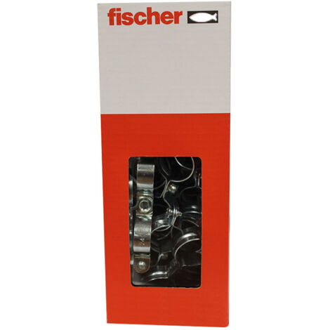 Fischer – Collier de serrage double en acier zingué 28 mm – Boîte de 25 pièces – Pour maintien tubes et tuyaux – Embase taraudée 7 x 150