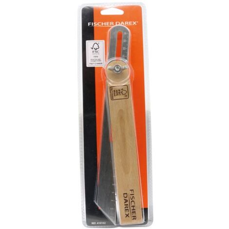 Fischer Darex – Fausse équerre en bois de hêtre 25 cm – Lame en acier zingué – Mesure angles jusqu'à 90° – Outil de menuiserie professionnel