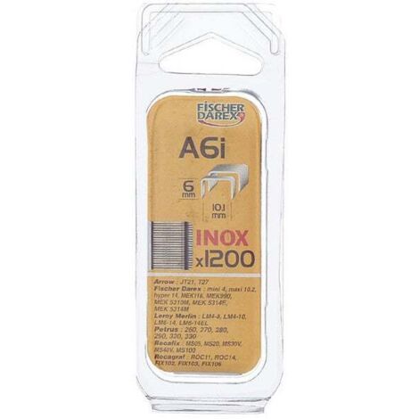 Fischer Darex – Lot de 1200 agrafes inox fil fin 10.1mm – Résistantes à la corrosion – Pour agrafeuse-cloueuse – A6I