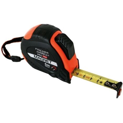 Fischer Darex – Mètre déroulant autobloquant 5m x 19mm – Magnétique bimatière – Précision millimétrique pour chantiers professionnels - 5mx19mm