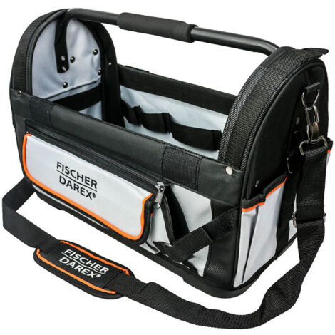 Fischer Darex – Sac à outils textile 32L en nylon 600 deniers – Fond rigide et étanche – Compartiment central avec élastiques – Poches latérales pratiques