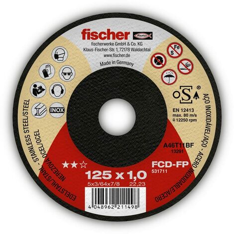 fischer Disco da taglio FP piatto, per applicazioni in acciaio e acciaio inox, 1,5/150 mm, diametro foro 22,23 mm, set da 25 pezzi