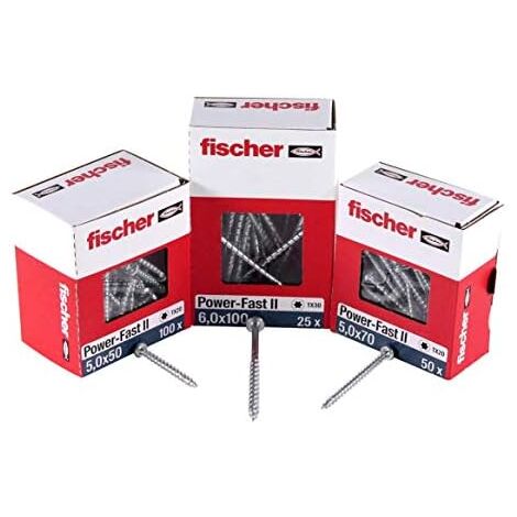 fischer Dresselhaus Power-Fast II 670385 - Tirafondos (200 unidades, cabeza avellanada con estrella interior TX, rosca parcial, galvanizada), color azul