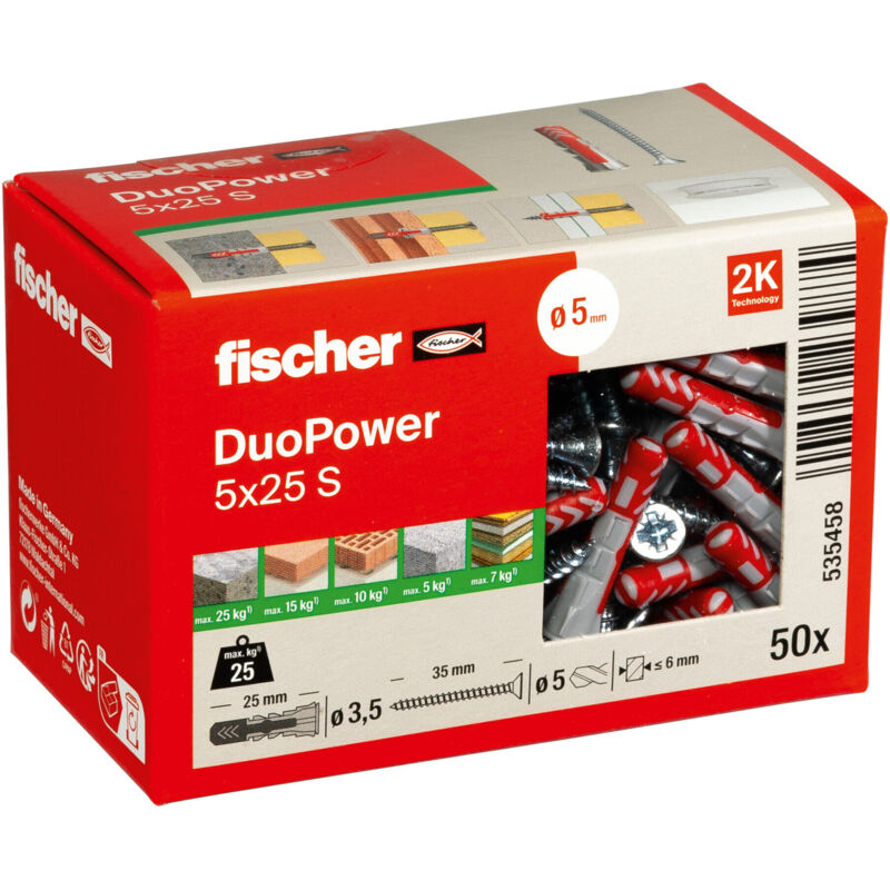 535458 DuoPower 5 X 25 S Mit Schraube, 50 Stk - Fischer