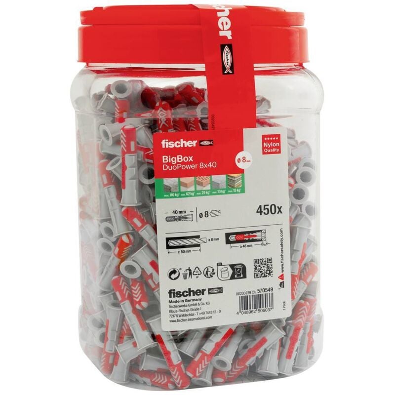 Fischer - 570549 DuoPower Set de chevilles 40 mm 8 mm 450 pc(s)