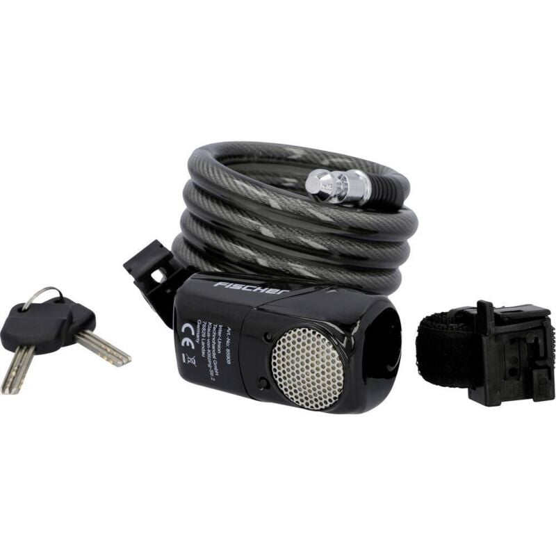 Antivol à câble spiralé anthracite avec alarme fermeture à clé - Fischer Fahrrad