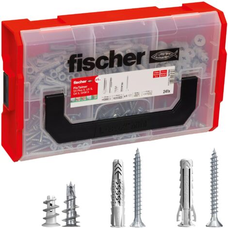 Fischer FIXtainer UX - SX Plus - GK, 240 Pezzi Tasselli e Viti per Muro pieno, Mattone Forato e Cartongesso