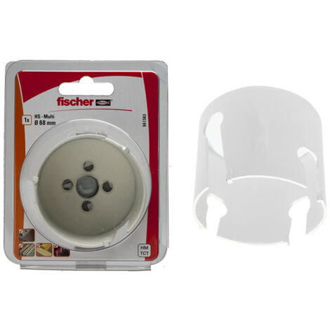 Fischer Fresa a tazza HS-Multi 60 K - Fresa multiforo con taglienti in metallo duro per materiali da costruzione in legno e pannelli, colore bianco, 551362